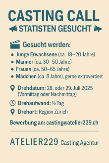 Neues Casting für Werbespot in Zürich – jetzt bewerben!